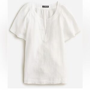 J.Crew $89.50 Flutter sleeve 100% linen V neck top, White